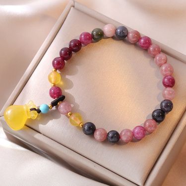 Women's bracelet natural tourmaline candy single loop colorful bracelet crystal stone with jade blessing bag niche design bracelet_voghion.com