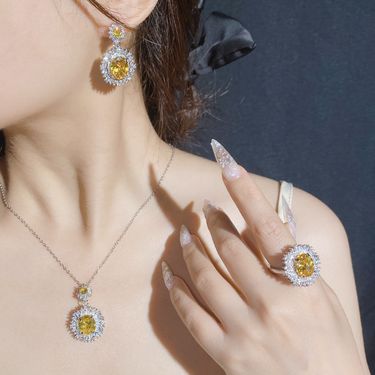 Crystal Jewelry Set for Women Cubic Zirconia Ring Diamond Necklace Rhinestone Dangle Earrings Wedding Jewelry for Brides Bridesmaid_viptrois.com