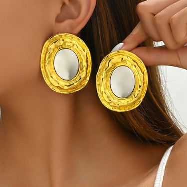 Simple Women's Earrings Niche Luxury Design Gold Plated Geometric Round Earrings_voghion.com