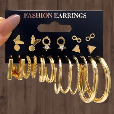 Bohemian Ethnic Retro Women Earring Butterfly Set Earrings Fashion Personality 8 Character Star Butterfly Circle Earrings 12-piece Gold Set_voghion.com