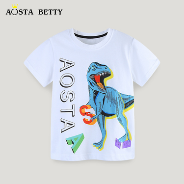 Summer New Boys' T-Shirt European And American Style Toddler Cartoon Dinosaur Print Sports Shirt Children's Round Neck_voghion.com