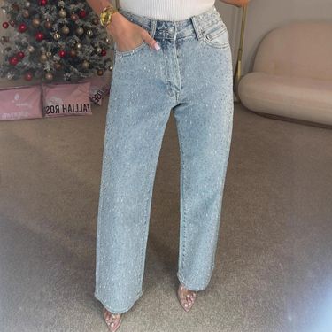 Women's Clothing Full Of Diamond Washed Jeans Ladies High End High Waist Straight Trousers Personality Hot Girl High Street Trousers_voghion.com