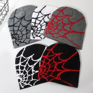 Hot Sale Fashion Knitting Spider Web Design Hat for Men Women Pullover Pile Y2k Goth Warm Beanie Hats New Hip-hop Street Cap_voghion.com