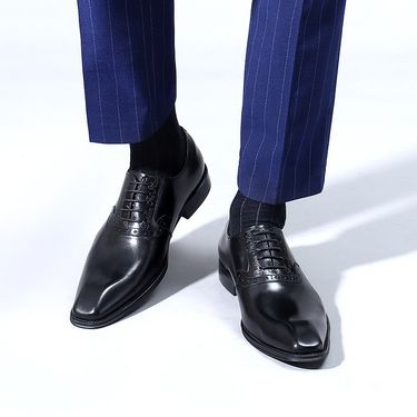 Leather shoes Men's first layer cowhide business formal leather Brock carved British vintage wedding suit shoes_voghion.com