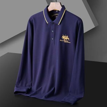 Men's Clothing Autumn And Winter Dad's Casual Business Polo Shirt Men's Free Ironing Embroidered Lapel Top Long Sleeve_voghion.com