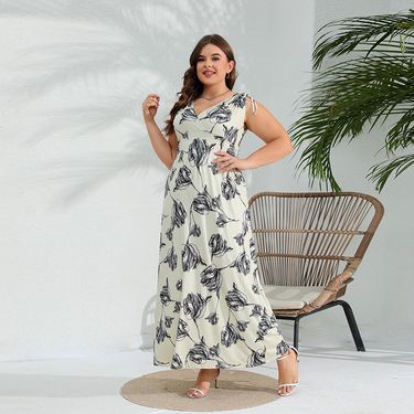 Women's elegant and stylish large size dress sleeveless fat mm long skirt 200 pounds can wear_voghion.com