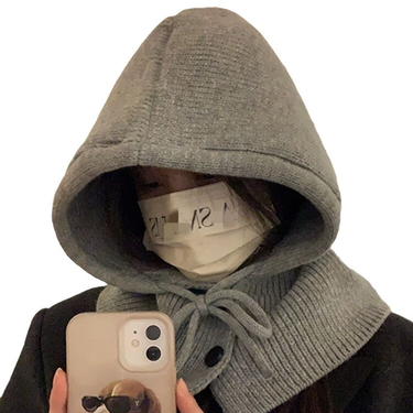 Korean collar shawl autumn and winter warm hat, women's fashion scarf, one-piece knitted ear protection woolen hat_voghion.com
