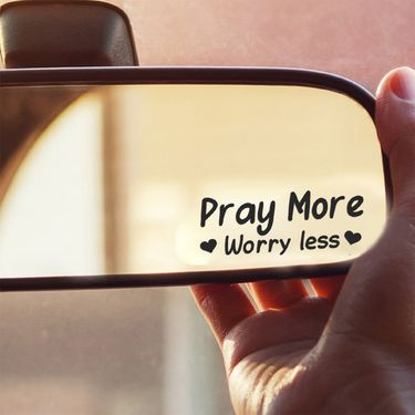 Pray worry less car rearview mirror makeup mirror sticker worries reduce positive energy creative stickers_ecoleips.com