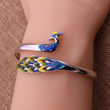 Jingtai Blue Famous Ethnic Style Colorful Peacock Dropping Oil Female Bracelet Phoenix Gives Wife Gifts Girlfriend_ipsvogv.com