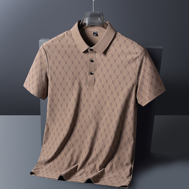 Men's Summer Ice Silk Polo Shirt Short-sleeved T-shirt Men's Lapel T-shirt Young And Middle-aged Elastic Light Mature Casual Polo Shirt Men's Clothing_voghion.com