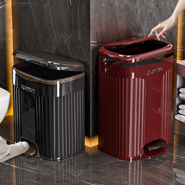 Light Luxury Household Living Room Trash Bin, Press Foot Pedal, Toilet, Bathroom, Bedroom Storage With Lid, Large_voghion.com