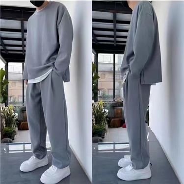 Autumn Winter New Fashion Trend Unisex Fashionable Striped Set Handsome Tall Slimming Draped Casual Outfit_voghion.com