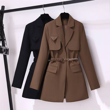 Women's Clothing Chic Coffee Color Suit Windbreaker Jacket Women Autumn New Style Fashionable Elegant Versatile Commuter Dress_voghion.com
