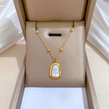 Body Full Titanium Steel Bead Block Shell Personality Extremely Simple Wind Furnace Real Gold Necklace Female 【 】_voghion.com