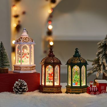 Hexagonal Snowflake Water-Filled LED Night Light - Christmas Decoration With Santa/Snowman/Tree Design_voghion.com