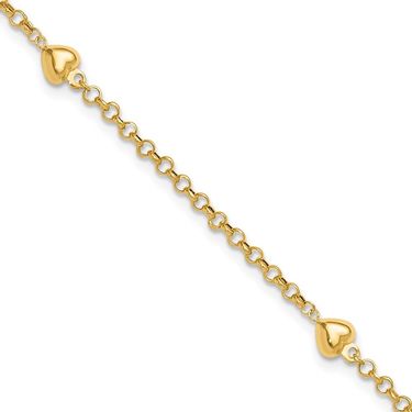 14k Puff Heart 10in Anklet_voghion.com