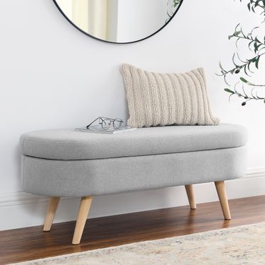 Ottoman Oval Storage Bench, Rubber Wood Legs, Grey(43.5"x16"x16")_maomaolike.com