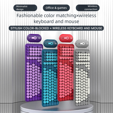 R8 Brand Color-Block Keyboard And Mouse Set High-Value Wireless 2.4G Office Silent Punk British Style Dot Keycaps_voghion.com