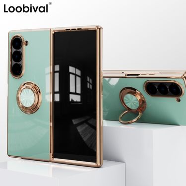 Car Mounted Magnetic Ring Holder Bracket Phone Case For Samsung Galaxy Z Fold 7 Fold7 Soft TPU Plating Shockproof Cover_voghion.com