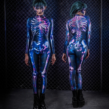 Halloween ball horror costume cosplay skeleton costume human skeleton tights jumpsuit_voghion.com