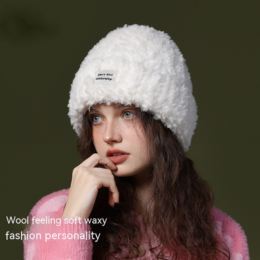 New Autumn and Winter Imitation Rabbit Plush Knitted Hat for Women, Thickened Windproof and Warm Bucket Hat, Versatile Ear Protection Hat, Cold Hat_voghion.com