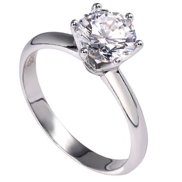 Classic Six Claw Inlaid Zircon 2 Carat Diamond Ring High Support Claw Wedding Proposal Ceremony Female White Copper Ring_voghion.com