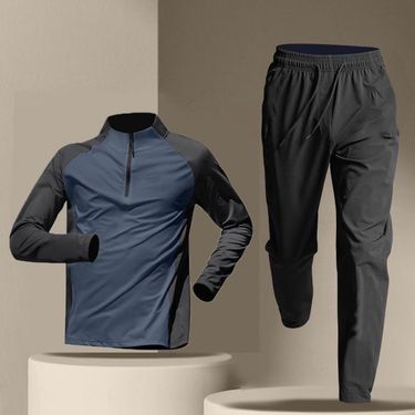 Half Zip Training Suit Men's Quick-drying Long Sleeve Pants Suit Sports Track And Field T-shirt Running Set_voghion.com