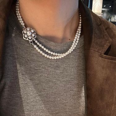 Pearl Zircon Hollow Beaded Layered Necklace Elegant Versatile High-end Collarbone Chain Fashionable Graceful Women's_voghion.com