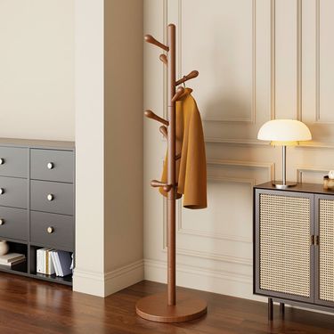 Cream Style Floor-standing Solid Wood Coat Rack Home Bedroom Simple Vertical Bag And Clothes Hanger_voghion.com