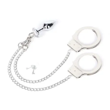 Metal anal plug dilator butt plug chain lockable handcuffs bondage training sex toys adult men women couples sexy games_voghion.com