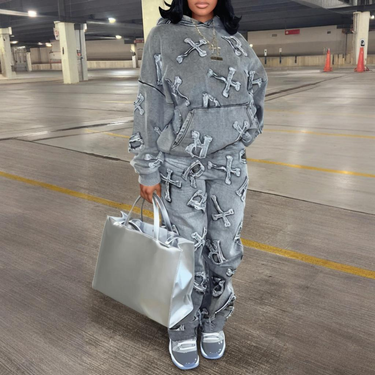 Women's Clothing Women's Printed Pocket Long-sleeved Sweatshirt 2-piece Set Trousers Suit_ipsvogv.com
