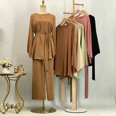 Hot Selling Arrivals Muslim Woman Tops And Pants Set Hight Quality Two Peice Set For Women Islamic Turkey Clothes Dubai Fashion_voghion.com