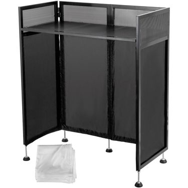 VEVOR DJ Facade Table 20x40x45 Inches, DJ Booth Flat Table Top 20x40 Inch, Adjustable DJ Event Facade With White & Black Scrim, Folding DJ Booth Metal Frame, Foldable Cover Screen_voghion.com