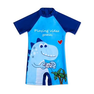 Mother&Kids Kids Swimsuit Boy Cute Dinosaur one-piece short sleeve sun protection quick drying shorts swimsuit set_voghion.com