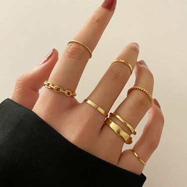 Hot selling alloy metal joint creative minimalist Instagram style ring combination set of 7 pieces_voghion.com