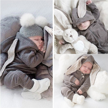 Baby Children Big Ears Rabbit Onesie Hooded Zipper Crawl Suit_voghion.com