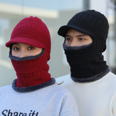 Spot knitted hat autumn and winter men's outdoor warm face-covering woolen hat ladies cycling bib one-piece fleece pullover hat_voghion.com