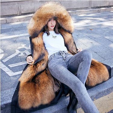 Women's Clothing Over Knee Length Parker Women's Raccoon Fur Liner Removable Leather Jacket Coat Off season Treatment_ipsvogv.com