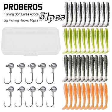 New T Tail Bait Fish Soft Worm Lead Head Hook Lure Set DWS562_voghion.com