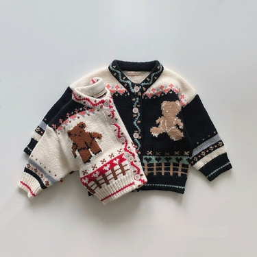 Children's clothing baby cotton soft fashion bear knit cardigan sweater coat_voghion.com