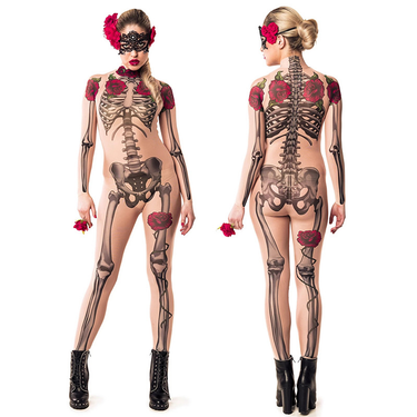 Women's clothing FC745 spot hot style Halloween cosplay horror skeleton rose skeleton jumpsuit_voghion.com