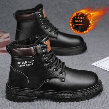 Martin for men winter, plush insulation two cotton shoes. Black men's casual shoes motorcycle work boots with fur and_voghion.com