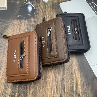 Fashionable men's wallet card bag, accordion card bag, PU ID bag, fashionable zipper, multi slot coin purse, wear-resistant_voghion.com