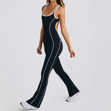 Women's Clothing Sports Cross Border Yoga Jumpsuit Women's Beautiful Back Color Matching Jumpsuit Nude Sports Fitness Wide Leg Flared Pants_voghion.com