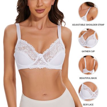 Women's Intimates Large Size Adjustable Bra Thin Bottom Cotton Free Pad Breathable Upper Support Steel Ring Lace Underwear_voghion.com