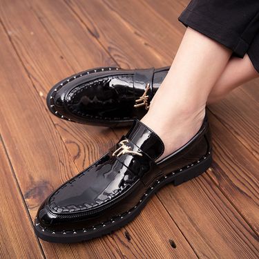 Men's shoes hair stylist British casual shoes, patent leather, sharp, fashionable leather shoes, slip-on lazy shoes, Bean shoes_voghion.com