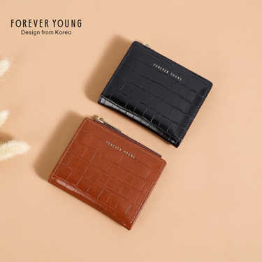 Fashion in Europe and the United States ins crocodile grain leather beige short wallet buckle simple zip money clip coin purse~_voghion.com