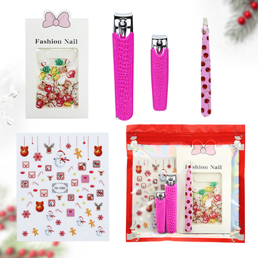 6pcs Manicure Set Resistant Nail Clipper Stainless Steel Eyebrow Tweezers For Nail Beauty With Christmas Series 3D Nail Art Decoration_voghion.com