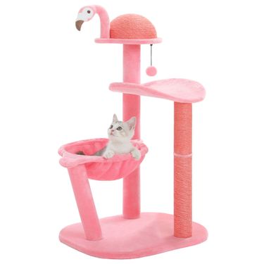 Cute Cat Tree Flamingo Pink Cat Tower with Sisal Scratching Posts for Small Cats, Kittens Cat Scratcher with Cat Perch Hammock_voghion.com