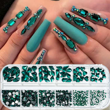 Crystal 12Gird Multi-size AB Diamond 3D Nail Art Decorations Gem Stones for Nails Rhinestone Decoration Nail J s_voghion.com